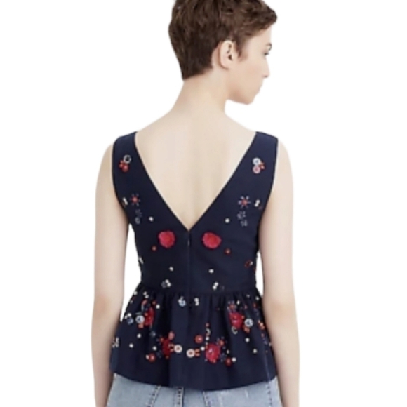 J.Crew Hand-Embellished Peplum Top in Cotton Linen - Picture 2 of 5